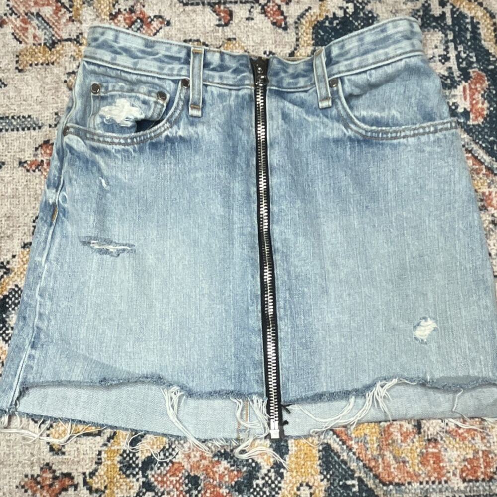 Rag & Bone Anna Denim Mini Skirt Zip Front Distressed Mandy Light Wash Size 24